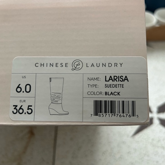 Chinese Laundry - LARISA OVER THE KNEE RUCHED WEDGE BOOT - Black - Size 6 - Picture 5 of 5